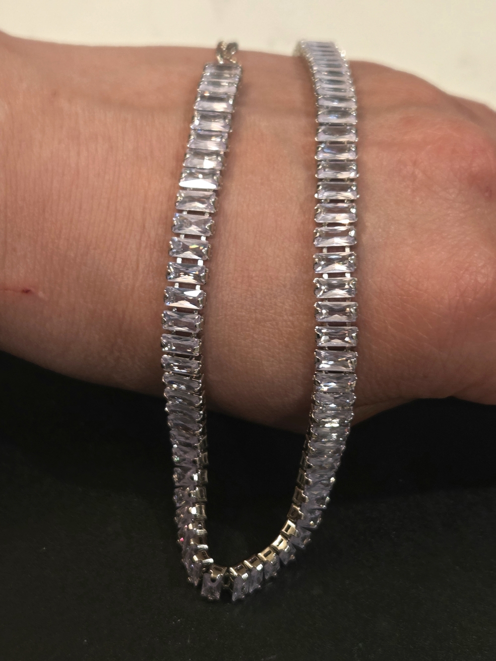 Silver Crystal Baguette Tennis Necklace - Women's Sparkling Jewelry - Picture 8 of 11